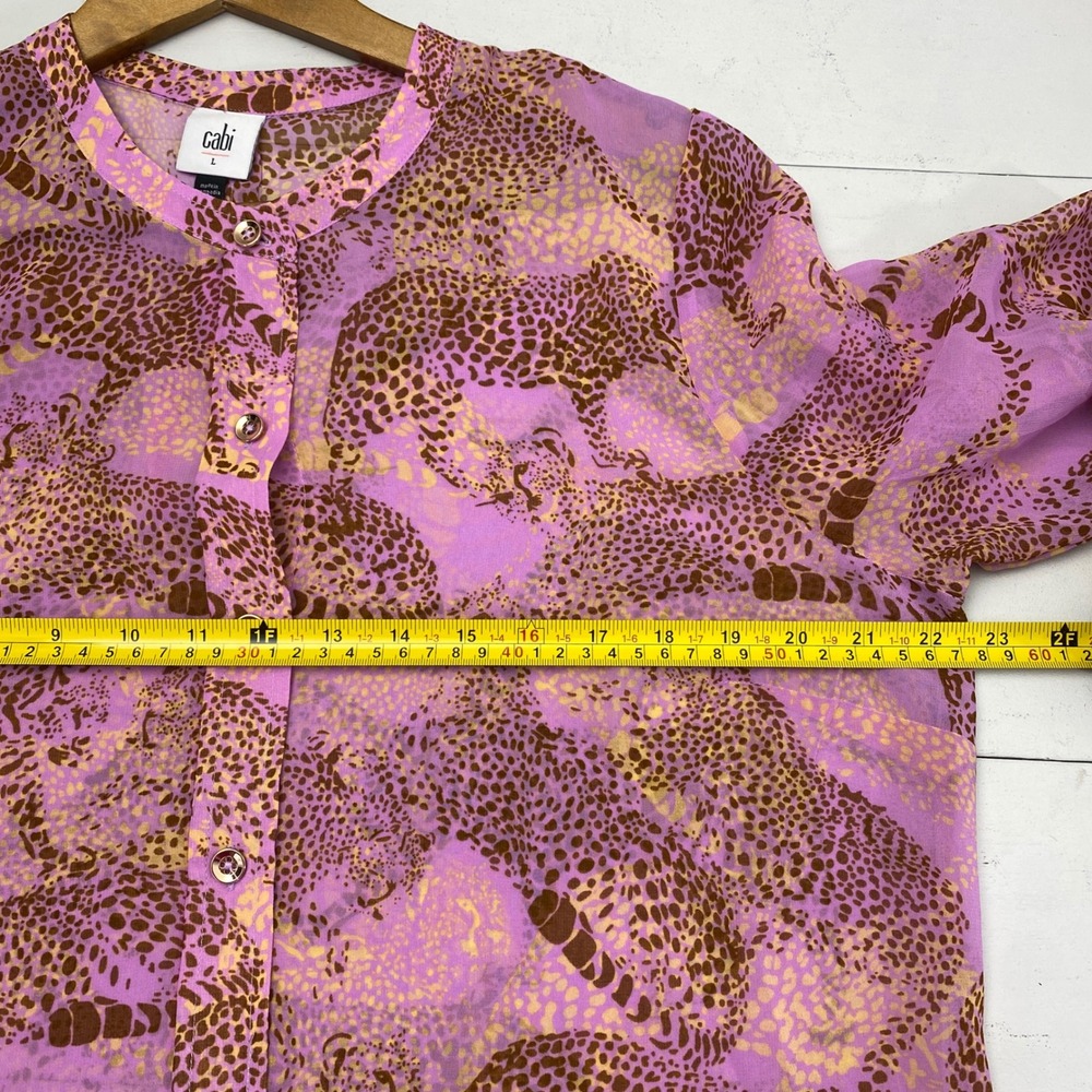 Cabi Cheetah Blouse Women Large Pink Linx Leopard Print Ruffle Sleeve Sheer 5711 - Picture 10 of 15